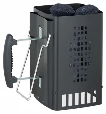 Produktbild von Relaxdays Anzündkamin Grill, mit Sicherheitsgriff & Haltebügel, HBT: 27 x 28 x 17 cm, Anzündhilfe Grillkohle, schwarz