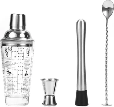 Produktbild von INF 550ML Cocktail Shaker Set: Edelstahl Barzubehör für Zuhause, 5-teilig