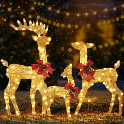 Produktbild von LEADZM 3-teiliges Weihnachtsbeleuchtung Rentier Goldenes, mit 270 LEDs, Weihnachten Deko für Außen und Innen, 65cm/88cm/120cm