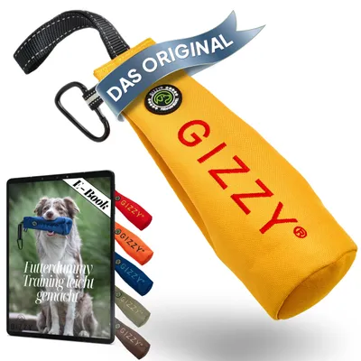 Produktbild von GIZZY® Futterdummy für Hunde gelb – Robuster Apportierbeutel mit Handschlaufe – Ideal für Dummytraining & Apportiertraining