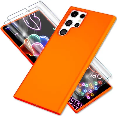 Produktbild von Bunte Neon Silikon Hülle für Samsung Galaxy S23 Ultra, 2x Displayschutz Orange