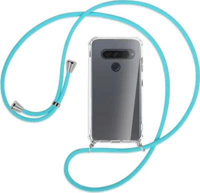 Produktbild von Handykette Backcover-Schutzhülle mit Band (Metall silberfarben) für LG G8S ThinQ - türkis