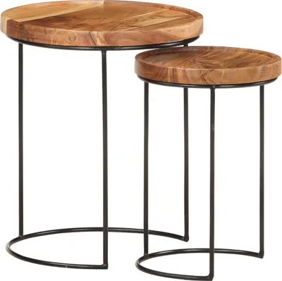 Produktbild von The Living Store 2-tlg. Couchtisch-Set Massivholz Akazie und Stahl
