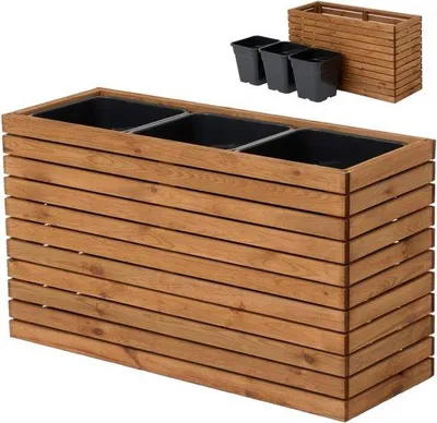 Produktbild von Holz Blumenkübel für Innen und Außen - Vierkantiger Pflanztopf mit Kunststoffboden - 18 Liter