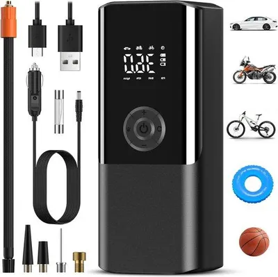 Immagine prodotto di Pompa d'aria elettrica a batteria - compressore portatile da 150 PSI - display LCD - per auto e biciclette