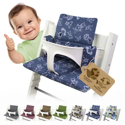 Produktbild von BAMBINIWELT Ersatzbezug, Kissen-Set für Hochstuhl Kinderstuhl Stokke Tripp Trapp, Sitzverkleinerer, DESIGN blau Figuren
