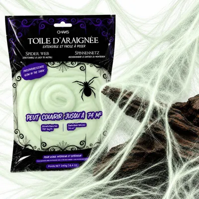 Image de Décoration de toile d'araignée pour Halloween, 2 mètres, pour intérieur et extérieur, décoration d'Halloween