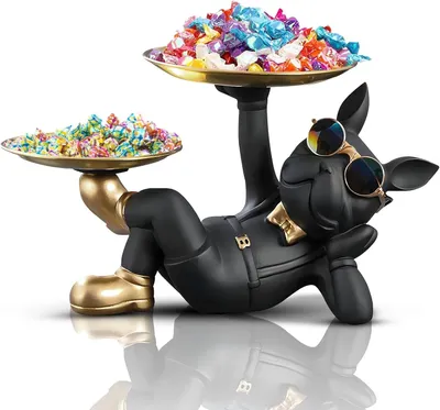 Productafbeelding van Decoratief Beeld Bulldog met Schaal - Sleutelschaal - Hondenbeeldje - Cadeau - Modern