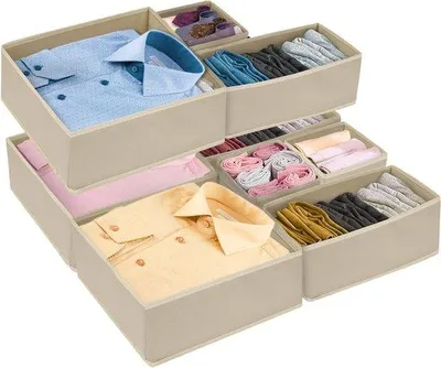Produktbild von Unyqoos® 9-teiliges Schubladen-Organizer-Set – faltbare Aufbewahrungsboxen aus verstärktem Vliesstoff, 3×28×28×12 cm, 3×28×12×14,5 cm, 3×14,5×14,5×12 cm, für Socken & Unterwäsche