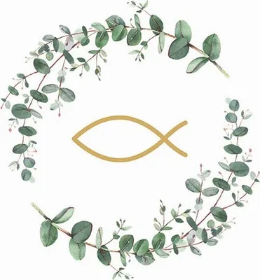 Produktbild von 20 Servietten Communion Branches white - Fisch im Kranz voller Blätter weiß 33x33cm