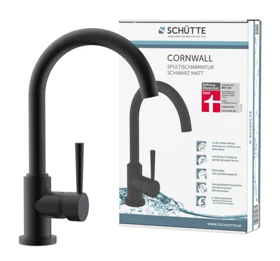 Obrázek produktu pro SCHÜTTE kuchyňská baterie CORNWALL, kuchyňská baterie s funkcí úspory energie, jednopáková baterie 360° otočná výtoková trubice, matná černá barva