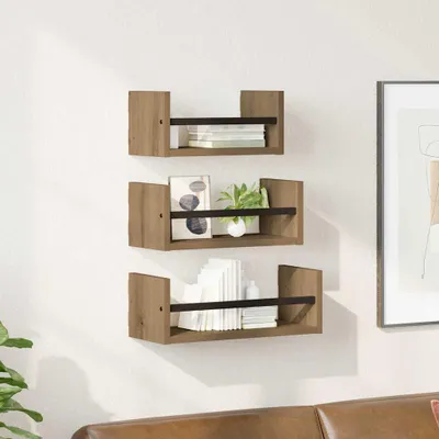 Productafbeelding van Maison Exclusive - Wandplanken set, 3 stuks, ambachtelijk eikenhout, 40x16x14 cm, houtvezel