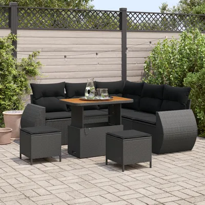Immagine prodotto di vidaXL Set di divani da giardino con cuscini con cuscini 8 pezzi in polirattan nero