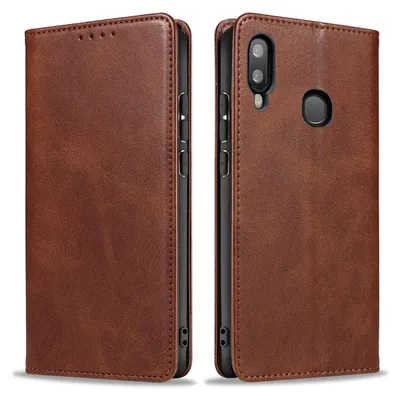 Produktbild von Handyhülle für Samsung Galaxy A20e Kunstleder Flip Cover Hülle Klapphülle Case Kartenfach Farbe: Dunkelbraun