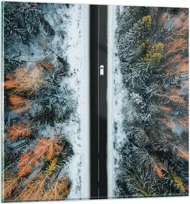 Produktbild von Bilder auf glas - Einteilig - Wald Weg Schnee - 40x40cm - Glasbilder - Wandbilder - Bilder - zum Aufhängen bereit - Wanddekoration aus Glas - Glas Bilder - Wandbild auf Glas - GAC40x40-4654