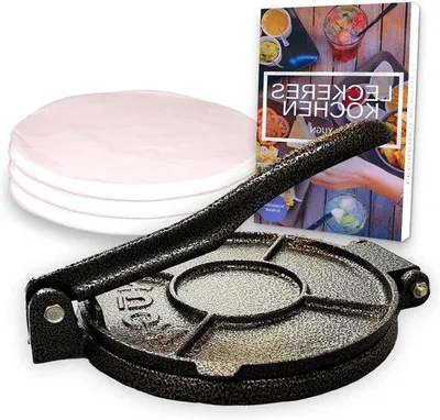 Productafbeelding van Famanu Tortilla Maker, 19 cm - Gietijzeren pan met 100 bakpapieren en een e-book