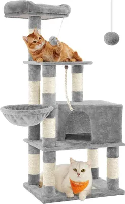 Produktbild von Famanu Kratzbaum für Katzen und Kätzchen - Stabil, 138 cm, hellgrau