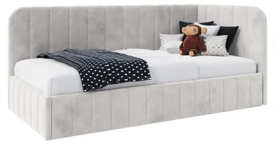 Produktbild von Jugendbett Mario 100x200 cm, Polsterbetten mit Bettkasten, Moderner Riviera-Stoff, Beige, Rechts