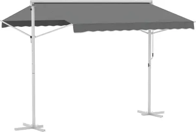 Produktbild von Freistehende Standmarkise 3x3m Grau - LED Markise mit Rollen & Handkurbel - Gelenkarmmarkise für Garten & Terrasse - Wetterfester Sonnenschutz