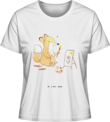 Produktbild von Mr. & Mrs. Panda Baumwoll T-Shirt Damen Fuchs  Malen Größe L - Weiß - Geschenk, Hobbyzeichner, Zeichnen, Kurzarmshirt, Oberteil, Künstlerin, Künstler, shirt