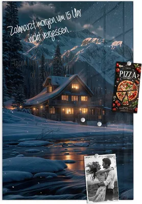 Produktbild von Magnettafel 60x90cm Pinnwand Whiteboard beschreibbar - Berghütte im Winter