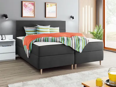 Obrázek produktu pro Hotelová postel s úložným prostorem 160x200 KALIX - tmavá šedá + topper