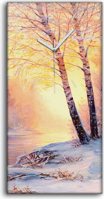 Produktbild von Wandbild Leinwand Bilder mit Uhr 30x60 Landschafts Weihnachts Wald mit Fluss - weiße Hände