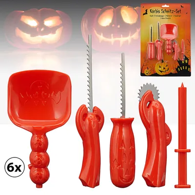 Produktbild von Kürbis Schnitz-Set 5-tlg., orange im 6er Set