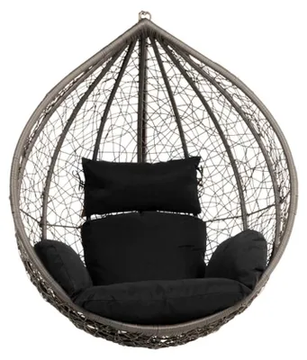 Produktbild von HOME DELUXE - Hängesessel Cielo - Schwarz, nur Korb - inkl. Sitz- und Rückenkissen I Polyrattan Hängestuhl Gartenschaukel Hängekorb