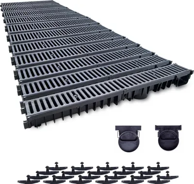 Produktbild von 11 m Entwässerungsrinne mit Dichtung Belastungsklasse C250. Gussrost ( Gußrost ). Tiefe: 100mm