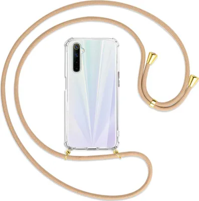 Produktbild von Handykette Backcover-Schutzhülle mit Band (Metall goldfarben) für Realme 6 / 6S - beige