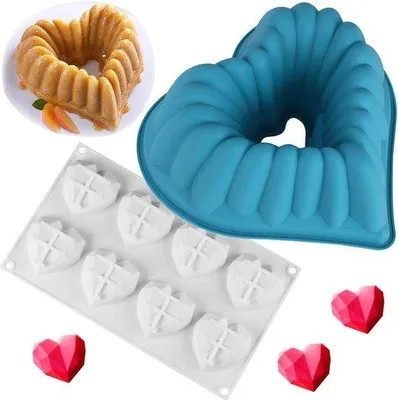 Produktbild von Silikon-Backform in Herzform – Backform für Valentinstag und Muttertag – Schokoladenmousse-Formen, Kerzenform – Motiv-Backformen für Seife