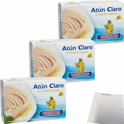 Produktbild von Vigilante "Thunfisch in Pflanzenöl" Atún en aceite vegetal 3er Pack (3x143g Dose ATG) + usy Block