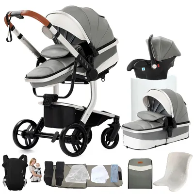 Produktbild von Kinderwagen 3-in-1 mit Ledergriff und leichtem, zusammenklappbarem Design