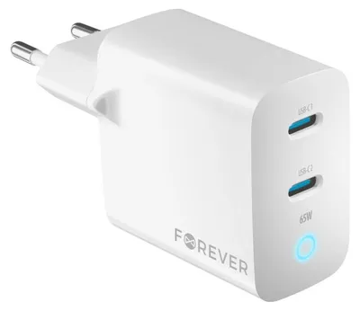 Produktbild von Forever Netzladegerät GaN PD QC TC-06-65CC 2x USB-C 65W weiß