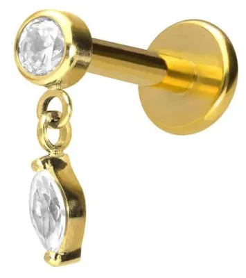 Produktbild von Ohrpiercing, Nasenpiercing Titan Labret mit Push Fit KRISTALL + KRISTALLTROPFEN Gold Stablänge: 9mm | Stabstärke: 1,2mm