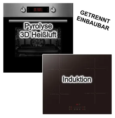 Produktbild von Herdset Midea Backofen Pyrolyse 3D Heißluft Teleskopauszug+ keenberk Induktionskochfeld Booster Restwärmeanzeige TouchSlider