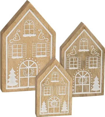 Immagine prodotto di Set di 3 casette di legno con decorazioni natalizie Casetta decorativa per Natale