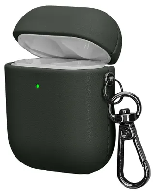 Produktbild von kwmobile Kunstleder Hülle für Apple Airpods 1 & 2 Case - Slim Cover mit Karabiner - Kopfhörer Tasche - Etui in Dunkelgrün