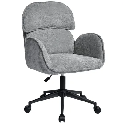 Immagine prodotto di Sedia da ufficio girevole a 360° in velluto teddy, sedia da scrivania regolabile in altezza con braccioli e schienale diviso, colore grigio