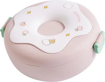 Obrázek produktu pro Bento Bowl Donut Shape ohřívatelný s víkem Vidlička Lžíce Plastový obědový kontejner pro kancelář Škola Pink