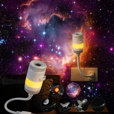 Image de Projecteur 2 en 1 : ciel étoilé et océan – 7 films, hologramme 5D, 6 couleurs réglables, col de cygne rotatif à 360°, USB – Idéal pour les chambres d'enfants