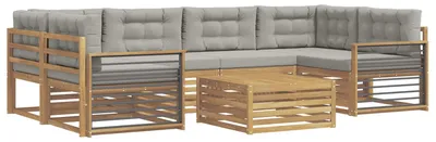 Produktbild von vidaXL Outdoor-Sofagarnitur 7 pcs Weiß und Hellgrau Polyester