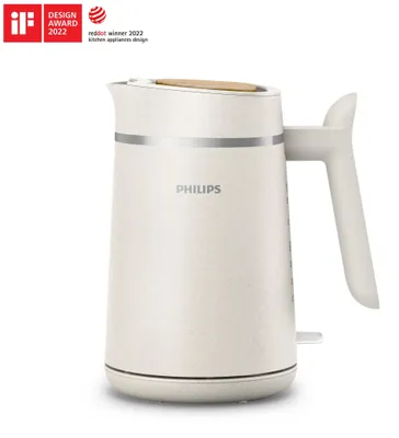 Produktbild von Philips Wasserkocher Eco Conscious Edition, 1.7 L, aus recyceltem Material, Kontrollanzeige, Anti-Kalk, Weiß (HD9365/10)