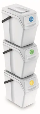 Produktbild von 3er-Set SORTIBOX II Abfallbehälter, aschgrau, Fassungsvermögen 3 x 25 l