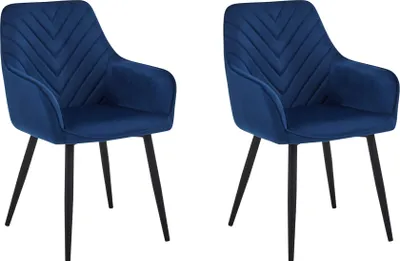 Image de Chaise de salle à manger, chaise de cuisine, chaise rembourrée, chaise de maquillage, set de 2 fauteuils lounge en velours, supporte jusqu'à 110 kg, bleu marine