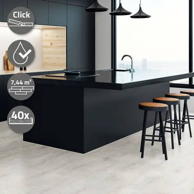 Produktbild von ML-Design Vinylboden Klick, PVC Bodenbelag Klicksystem mit Belastungsklasse 34 Klickvinyl Betonoptik 61x30,5 cm, 7,44m²/40 Dielen, Grau Zement Hell