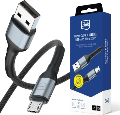 Immagine prodotto di 3mk Hyper Cable N-SERIES USB-A, MicroUSB 1m 5V/2.4A 12W, nero