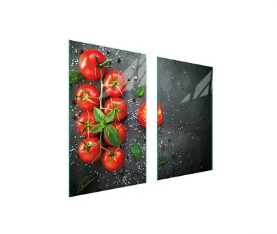 Immagine prodotto di Piastre copri fornelli 2 pezzi 75x52 Copri piano cottura in Vetroceramica tagliere in vetro ardesia pomodori