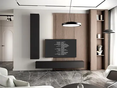 Produktbild von Wohnwand Schwarz Serie 5, 2-teiliges Set mit TV-Lowboard (200 cm) und Hängeschrank